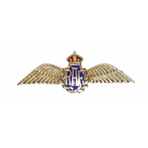 116 - An RAF wings brooch with enamel detail, marked '9ct', length 47mm, gross weight 3.9g.