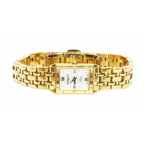 92 - A Raymond Weil gold plated Tango wristwatch.