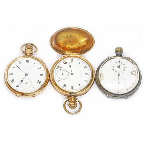 95 - A group of three pocket watches comprising a Swiss silver watch with complicated dial, an open faced... 