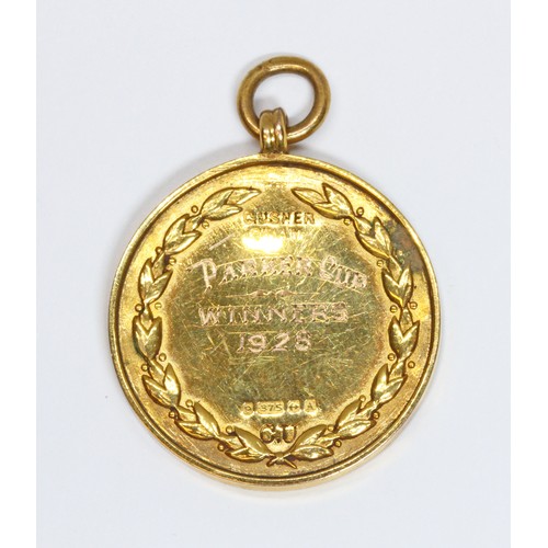 119 - A 9ct gold and enamel Preston & District Thursday Football League Parker Cup Winners 1926 medal, hal... 