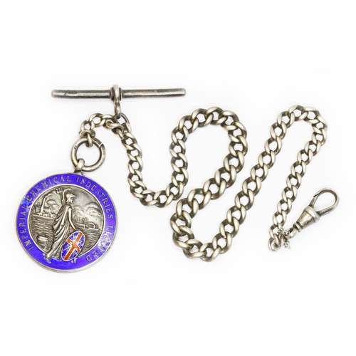 123 - An Albert chain, hallmarked silver and enamel fob 'Imperial Chemical Industries Limited', T bar and ... 