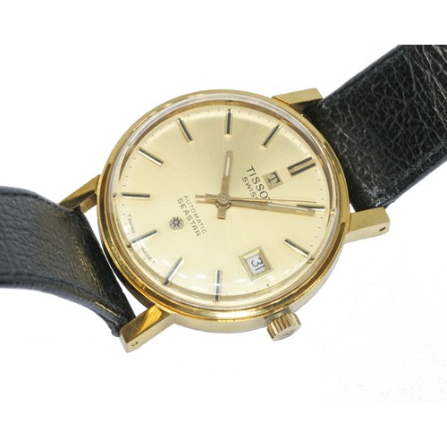 97 - A Tissot Seastar gold plated  automatic wristwatch, ref. 44521, cal. 2481, case diameter 34mm, leath... 