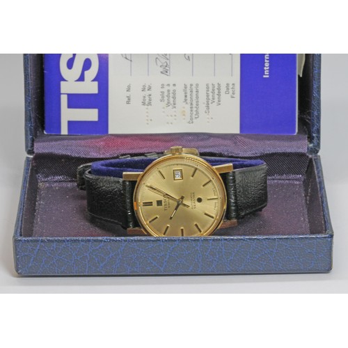 97 - A Tissot Seastar gold plated  automatic wristwatch, ref. 44521, cal. 2481, case diameter 34mm, leath... 