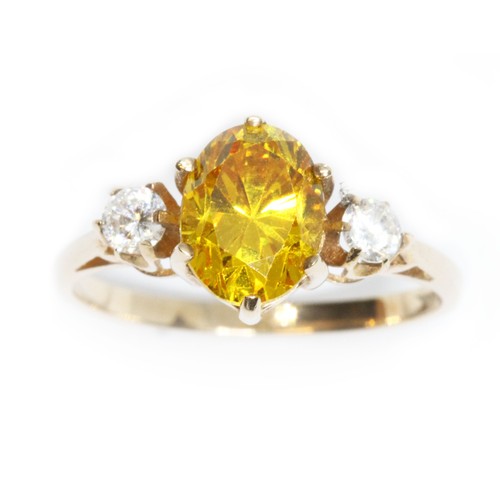 65 - A hallmarked 9ct gold yellow and colourless stone ring, gross weight2.1g, size K.