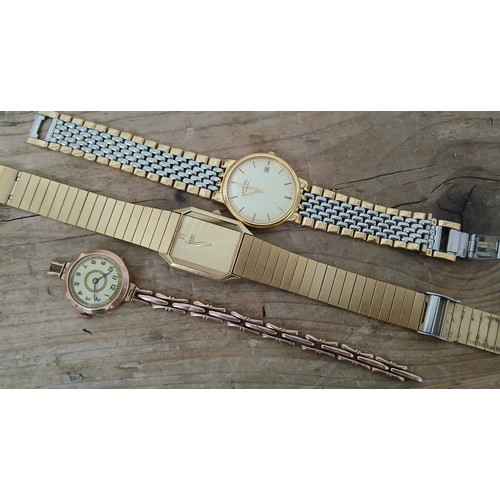 146 - A ladies 9ct gold wristwatch with strap marked '9ct', gross weight 17.7g, together with two gent's w... 