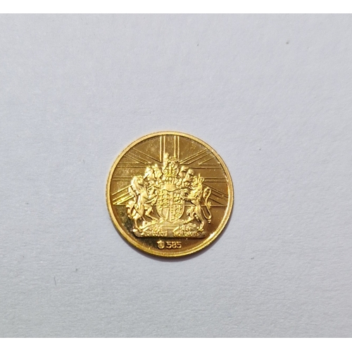 272 - A 14ct gold three kings coin 1936, 2008, weight 0.5g, diameter 11mm.