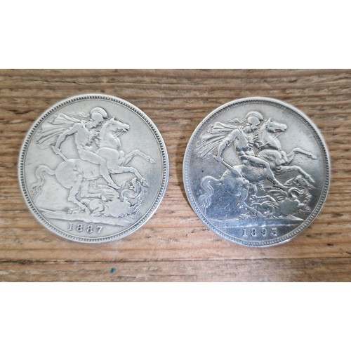 304 - Two Victoria crowns, 1887 & 1893.