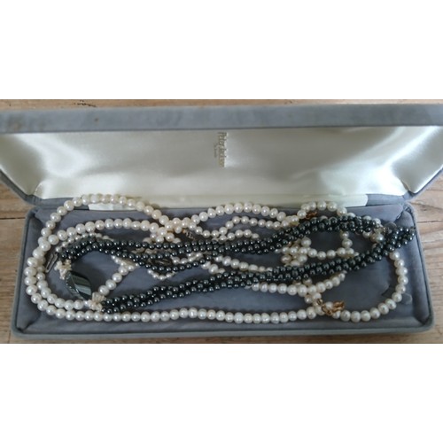 177 - Three cultured pearl necklaces and a hematite bead necklace.