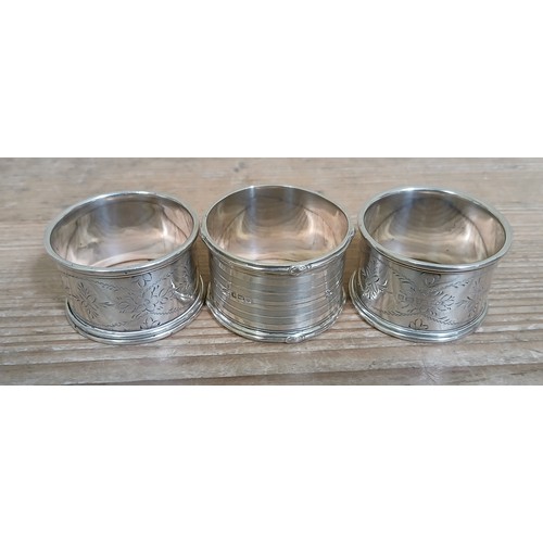 192 - Three hallmarked silver napkin rings, weight 2.6ozt.