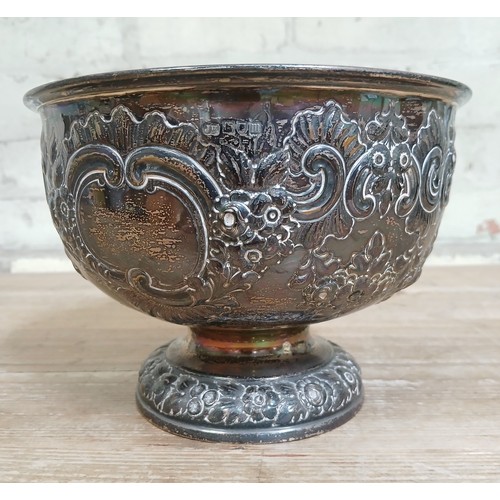 186 - A hallmarked silver pedestal bowl, diameter 20.5cm, height 14cm, weight 13.8ozt.