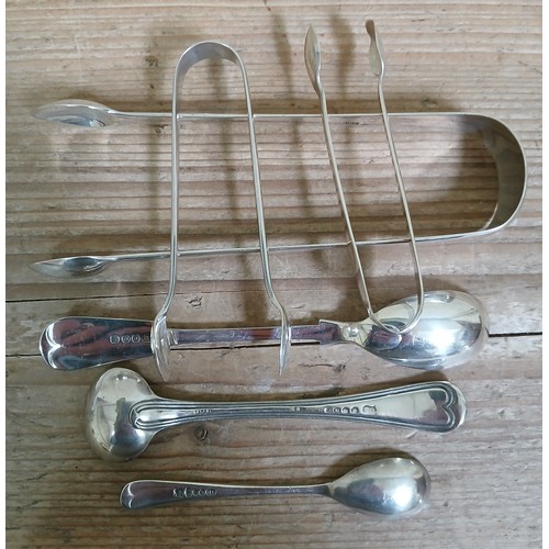 205 - Three pairs of hallmarked silver sugar tongs, weight 2.2ozt.