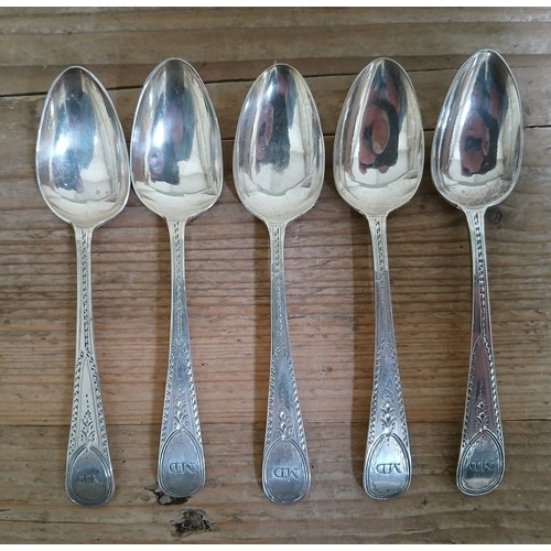 200 - A set of five hallmarked silver teaspoons.