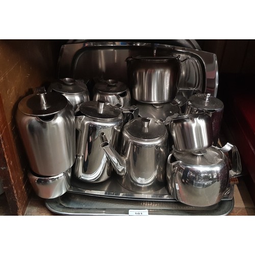 101 - A box of stainless steel table ware including Old Hall.