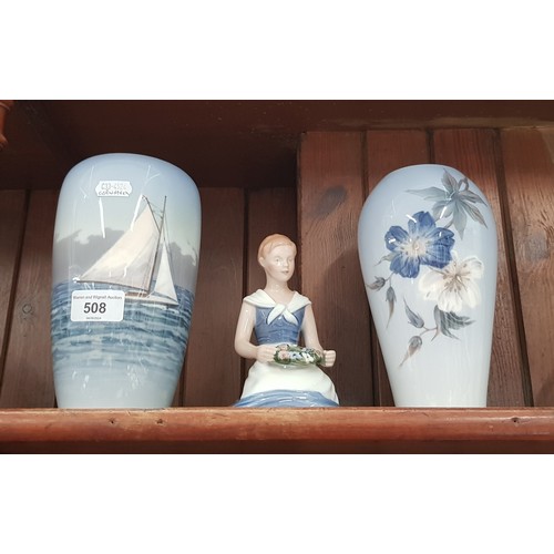 508 - Royal Copenhagen - 2 1950s vases each approx 19cm high - one is decorated with a boat on continuous ... 