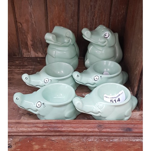 514 - Carlton Ware ‘Crocodile’ salt & pepper with 4 eggcups