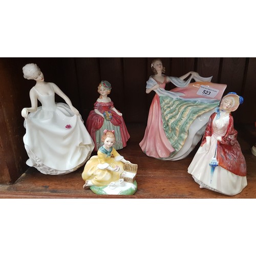 523 - 5 Royal Doulton figurines - Ann HN3259, Tracy HN2736, Paisley Shawl HN1988, Picnic 	HN2308 and Daint... 