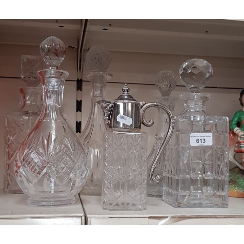 613 - Six glass decanters