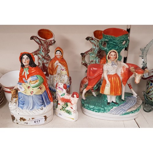 617 - Five Victorian Staffordshire pottery figures