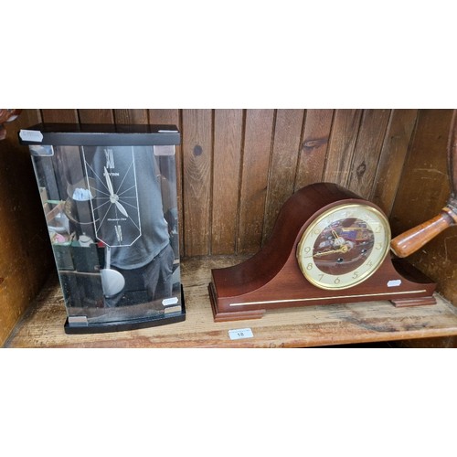 18 - A President mantle clock and a modern Rhythm mantle clock with Westminster chime.