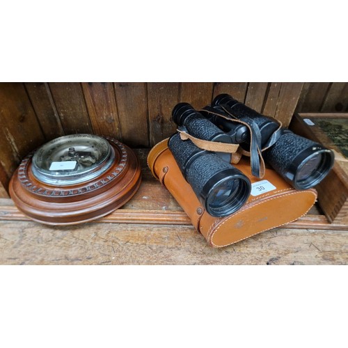 30 - A pair of Russian 7x50 binoculars and a circular barometer