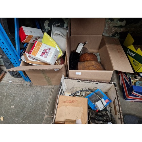 75 - Four boxes of miscellaneous items including large jug, pottery, Corgi toys, mantle clocks, model rai... 