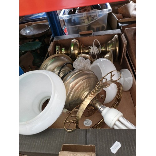 227 - 3 brass electric lamps, together with 2 shades