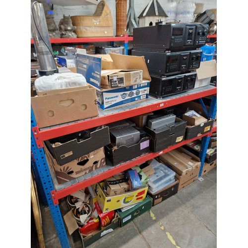 136 - A very large quantity of electronic equipment and accesories over 6 shelves. Includes sound mixing u... 