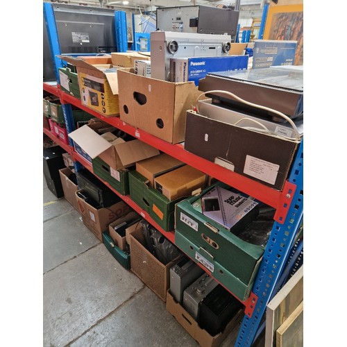 136 - A very large quantity of electronic equipment and accesories over 6 shelves. Includes sound mixing u... 