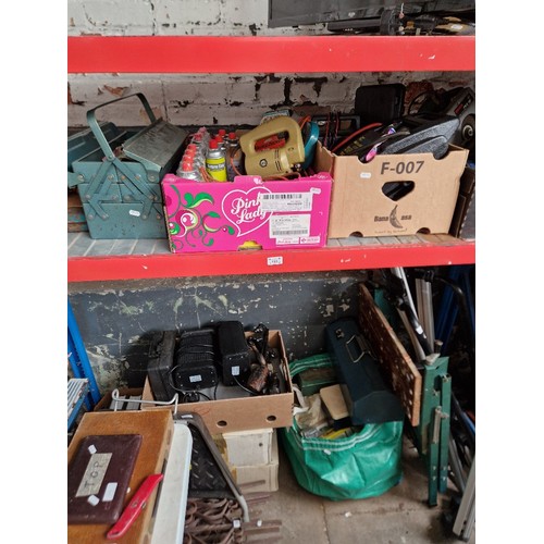 153 - Various tool including Bosch circular saw, battery charger/compressor, workbench, 2 metal toolboxes,... 