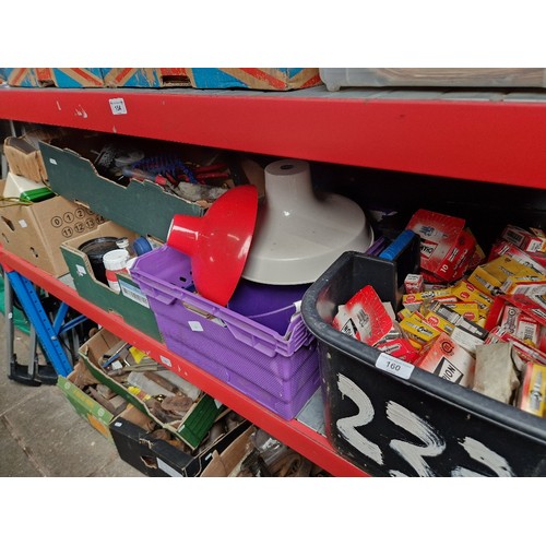 160 - 5 boxes of assorted items including garage tools, box of car spark plugs, box of game consoles and a... 