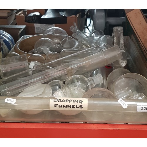 220 - A box of laboratory glassware.