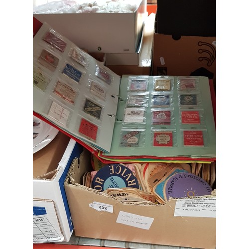 232 - A box of 1950/60s beer mats approx. 300 & an album containing 100+ 1950/60s match box labels.