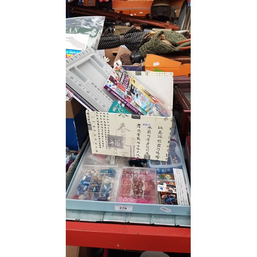 270 - Two boxes of jewellery making items including Swarovski crystal kit and hearts, beading board, glass... 