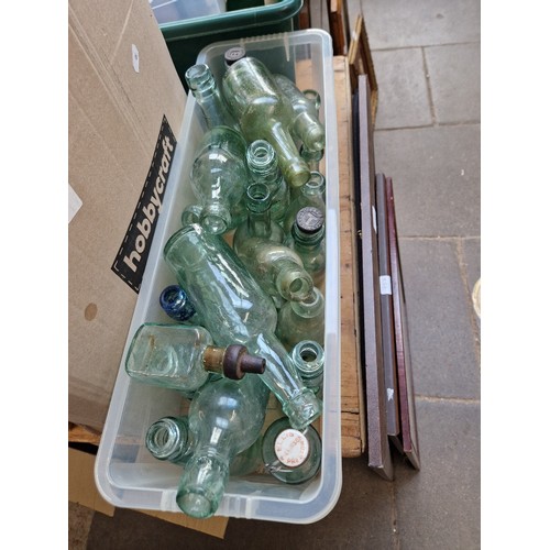 339 - A box of assorted vintage bottles to include codds & bullet stoppers etc., mainly Preston.