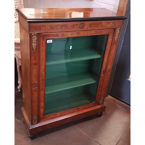 1015 - A pair of Victorian inlaid and gilt mounted walnut pier cabinets, height 106cm, width 79cm and depth... 