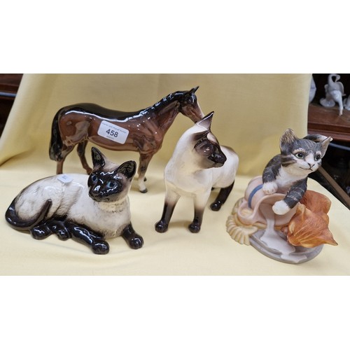 458 - Beswick horse figure and two Beswick cat figures, together with a Franklin Mint figure Mischief by G... 