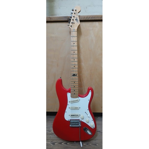 142 - A Marlin Sidewinder electric guitar, red body with white pick guard, serial no. 7100802.