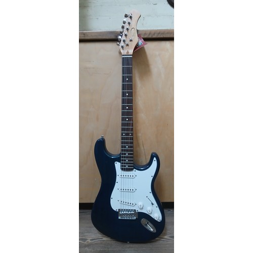 144 - A Stagg electric guitar, blue finish with white pick guard.