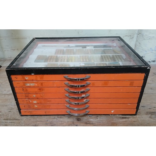 132 - A multi drawer cabinet containing a large quantity of Rowney artist's pastels, width 50cm, depth 41c... 