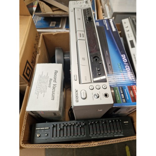 136 - A very large quantity of electronic equipment and accesories over 6 shelves. Includes sound mixing u... 