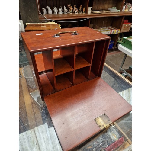 41 - A 19th century rosewood sewing box together with an early 20th century mahogany cabinet having drop ... 