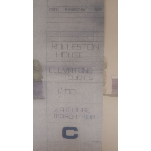 310 - A portfolio of architectural plans and pictures, circa 1970s/1980s together with a set square.