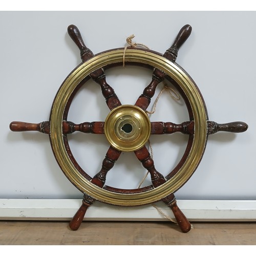 164 - A brass mounted ship's wheel, diameter 62cm.