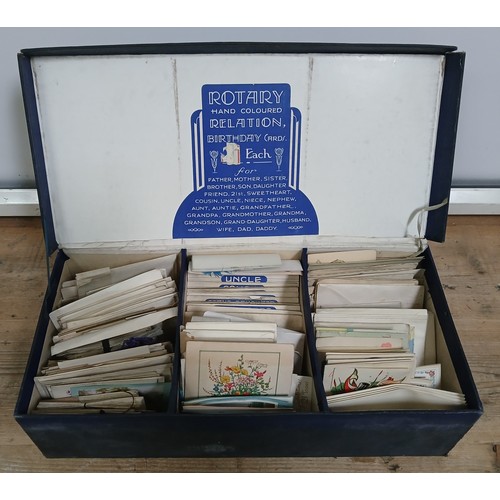 187 - A box of mainly early 20th century unused greetings cards with associated box 'Rotary Hand Coloured ... 