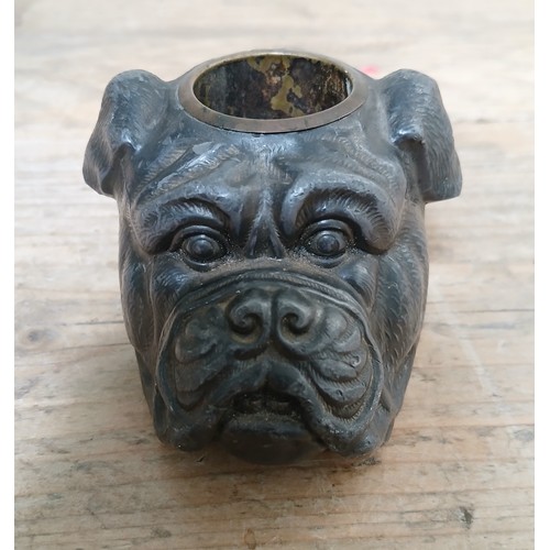 196 - A Victorian novelty spelter table match striker realistically modelled as a bulldog's or pug's head,... 