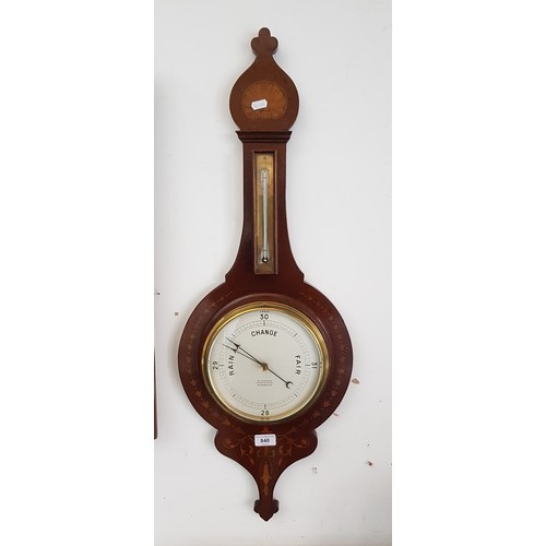 840 - An Edwardian inlaid mahogany barometer by W. Lockwood, Huddersfield.