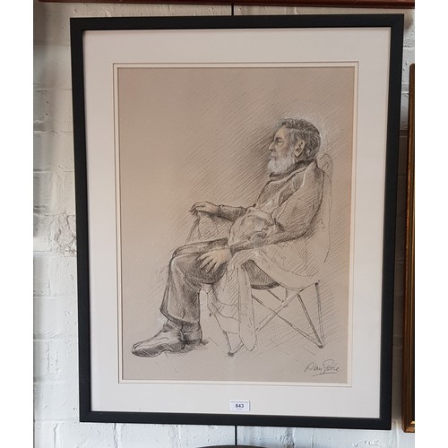 843 - Alan Stuttle, (British, b.1939), charcoal study of a man seated, highlighted in chalk, 44cm x 60cm, ... 