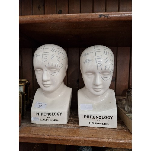 11 - Two ceramic Phrenology heads by L.N.Fowler.