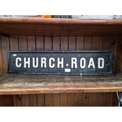 1 - A vintage cast iron road sign, 'Church Road', length 75cm.