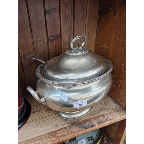 20 - A silver plated tureen with ladle & 3 spoons.